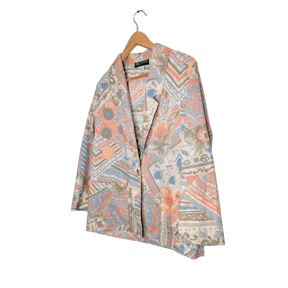 Block Island Petites Womens 8P Vintage 90s Blazer Jacket Padded Shoulder Linen B - Picture 3 of 9